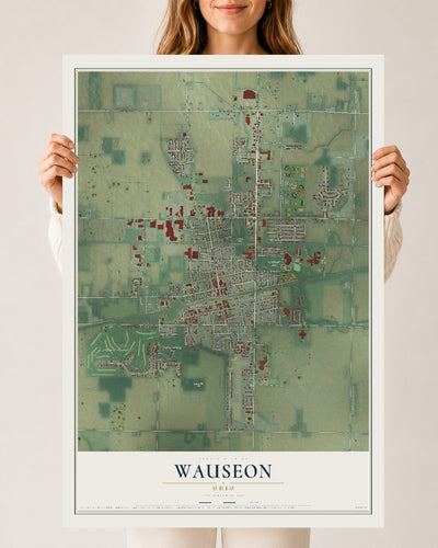 Map of Wauseon, Ohio, 24 x 36 inch unframed archival matte print