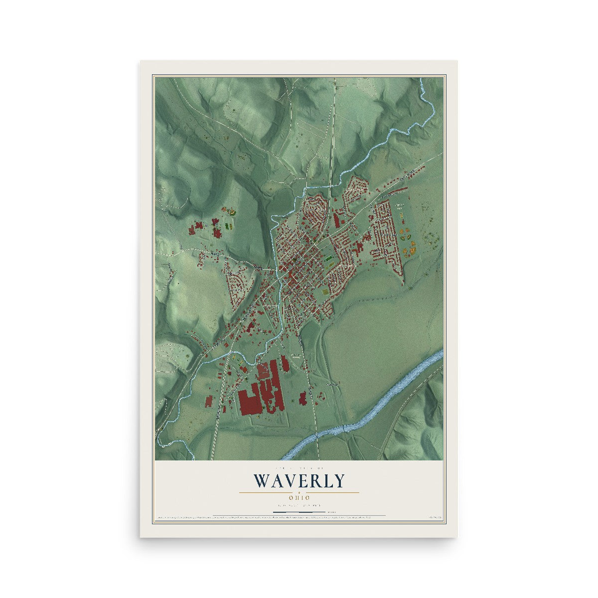 Map of Waverly, Ohio, 12 x 18 inch unframed archival matte print