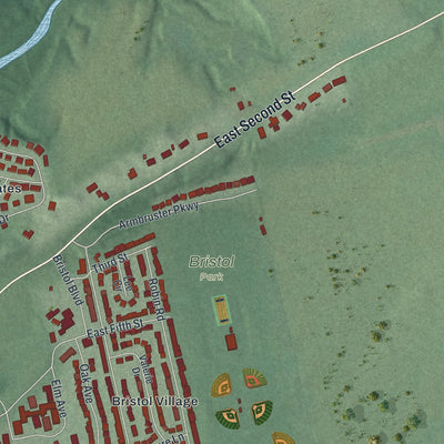 Second close-up of the map of Waverly, Ohio print showing more streets and buildings