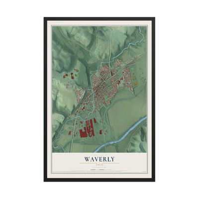 Map of Waverly, Ohio, 12 x 18 inch print in a black wood frame