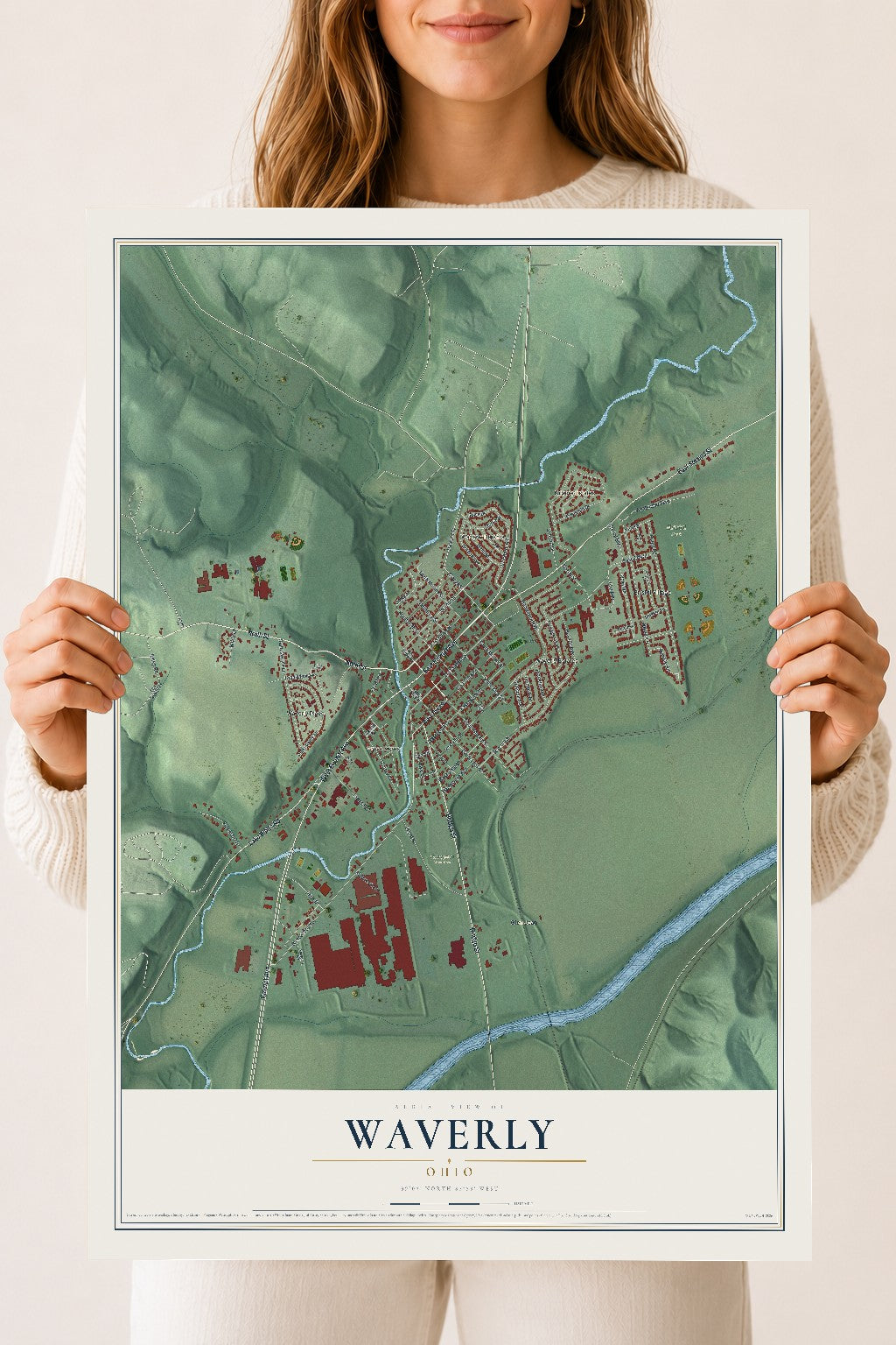 Map of Waverly, Ohio, 18 x 24 inch unframed archival matte print