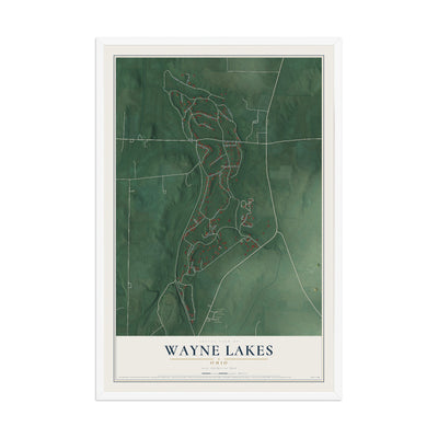 Map of Wayne Lakes, Ohio, 12 x 18 inch print in a white wood frame