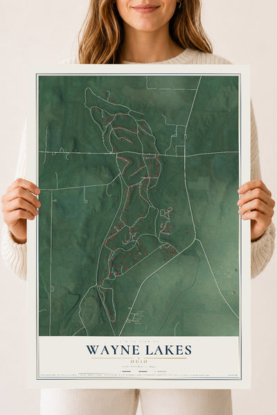 Map of Wayne Lakes, Ohio, 18 x 24 inch unframed archival matte print