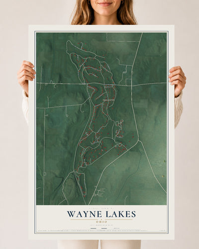 Map of Wayne Lakes, Ohio, 24 x 36 inch unframed archival matte print