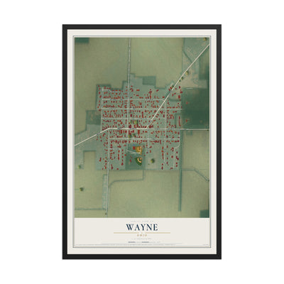 Map of Wayne, Ohio, 12 x 18 inch print in a black wood frame