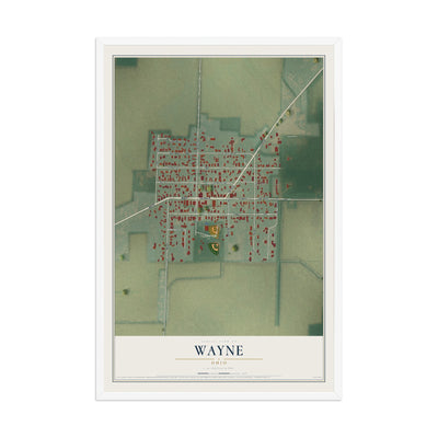 Map of Wayne, Ohio, 12 x 18 inch print in a white wood frame