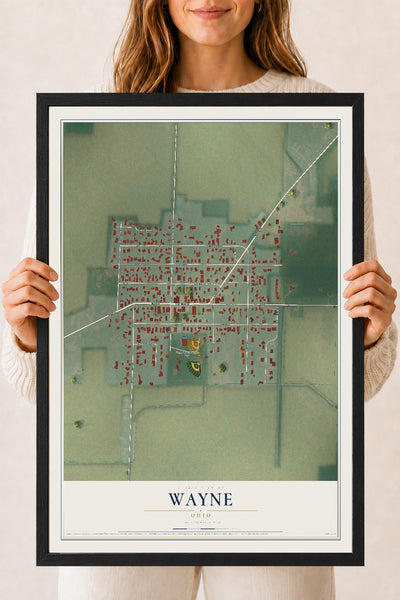 Map of Wayne, Ohio, 18 x 24 inch print in a black wood frame