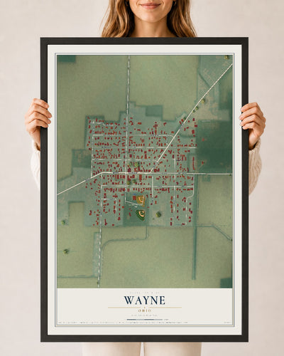 Map of Wayne, Ohio, 24 x 36 inch print in a black wood frame