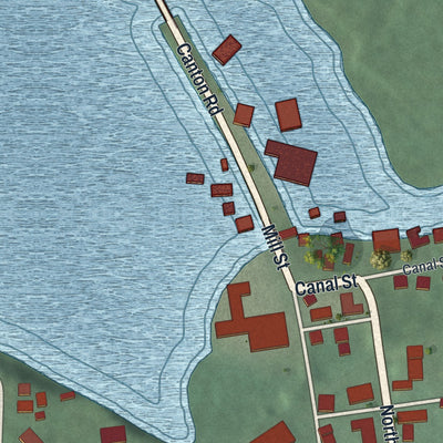 Close-up of the map of Waynesburg, Ohio print showing street and building detail