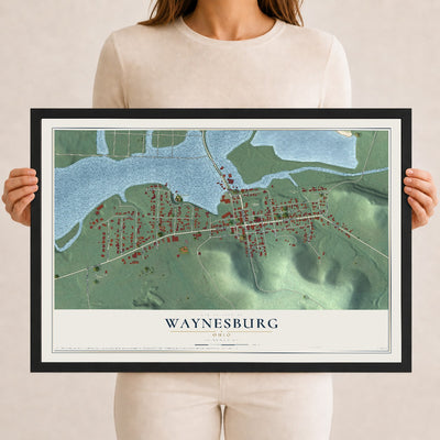 Map of Waynesburg, Ohio, 12 x 18 inch print in a black wood frame