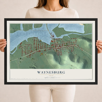 Map of Waynesburg, Ohio, 18 x 24 inch print in a black wood frame