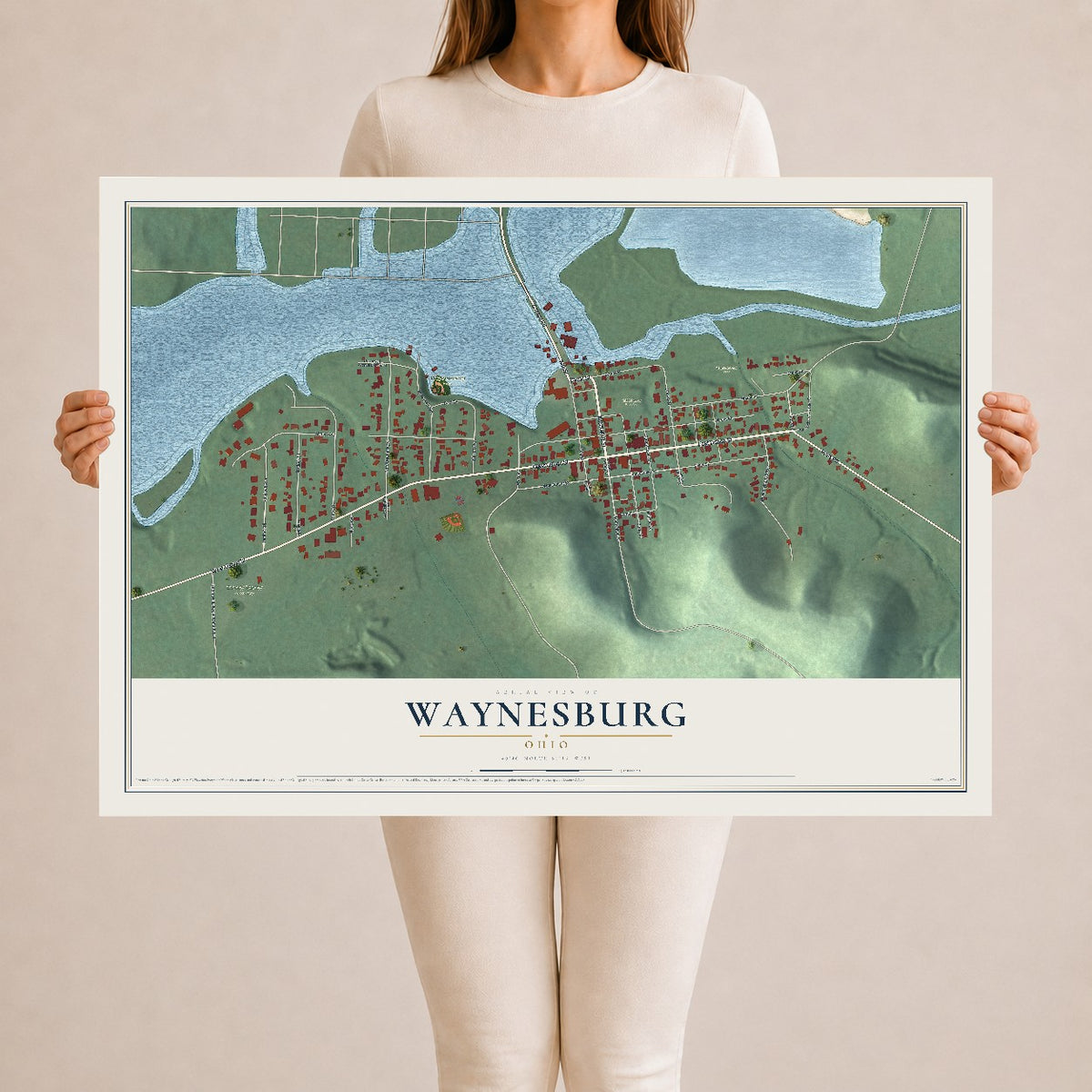 Map of Waynesburg, Ohio, 24 x 36 inch unframed archival matte print