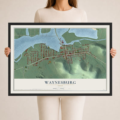 Map of Waynesburg, Ohio, 24 x 36 inch print in a black wood frame
