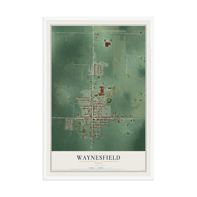 Map of Waynesfield, Ohio, 12 x 18 inch print in a white wood frame