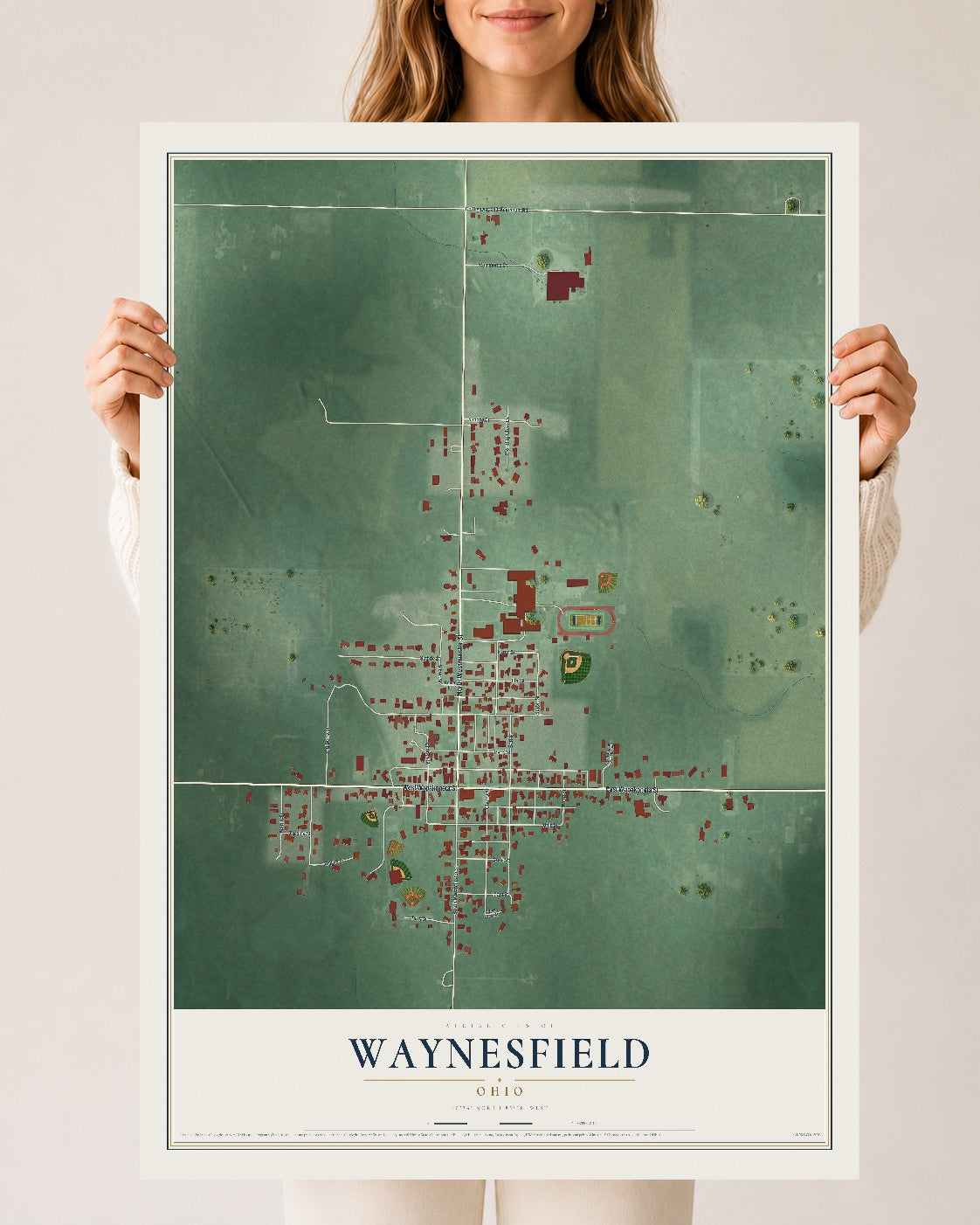Map of Waynesfield, Ohio, 24 x 36 inch unframed archival matte print