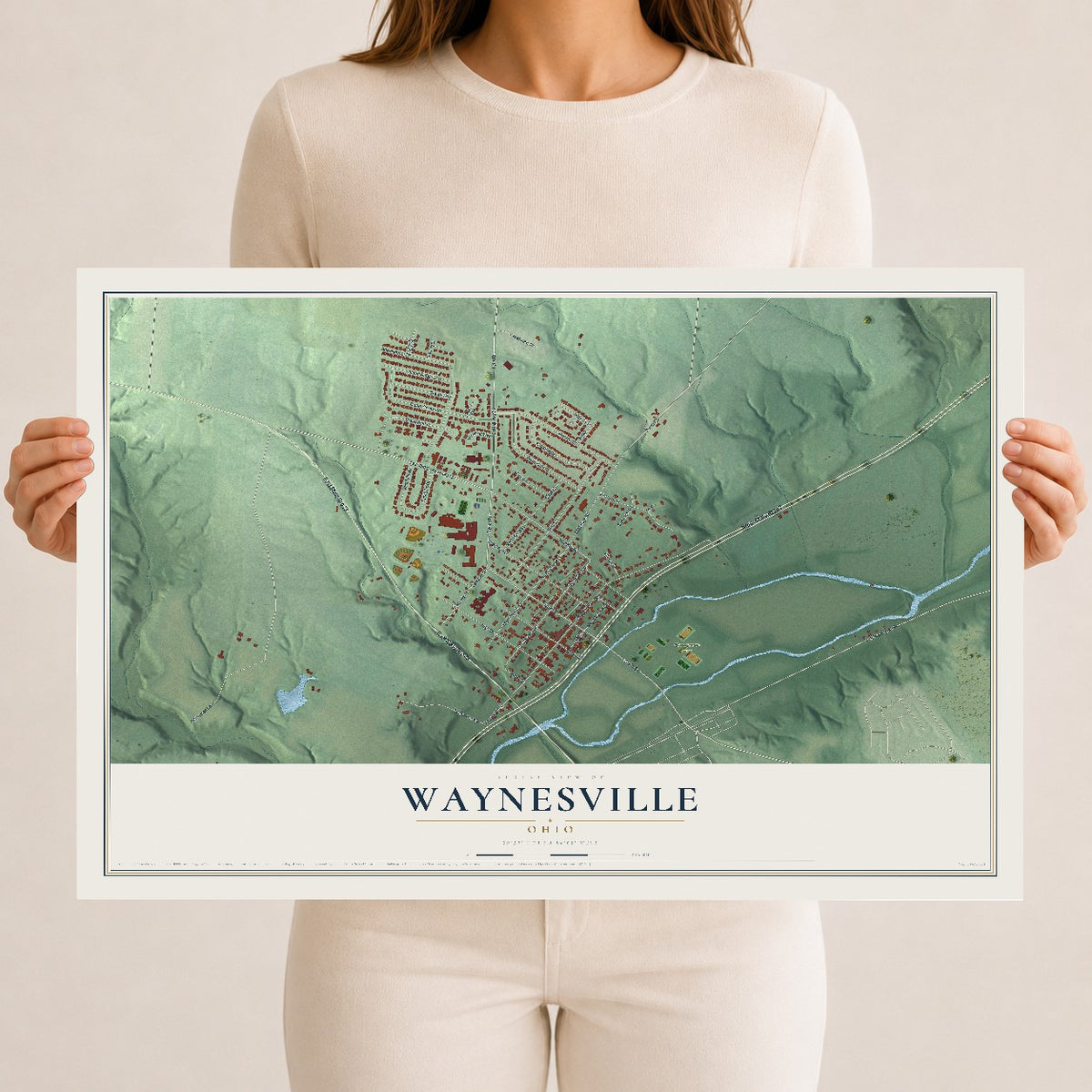 Map of Waynesville, Ohio, 12 x 18 inch unframed archival matte print