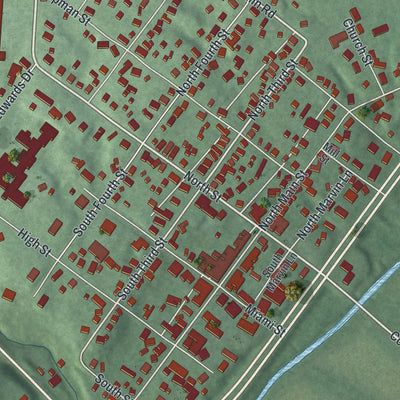 Close-up of the map of Waynesville, Ohio print showing street and building detail
