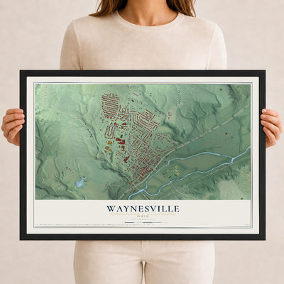Map of Waynesville, Ohio, 12 x 18 inch print in a black wood frame