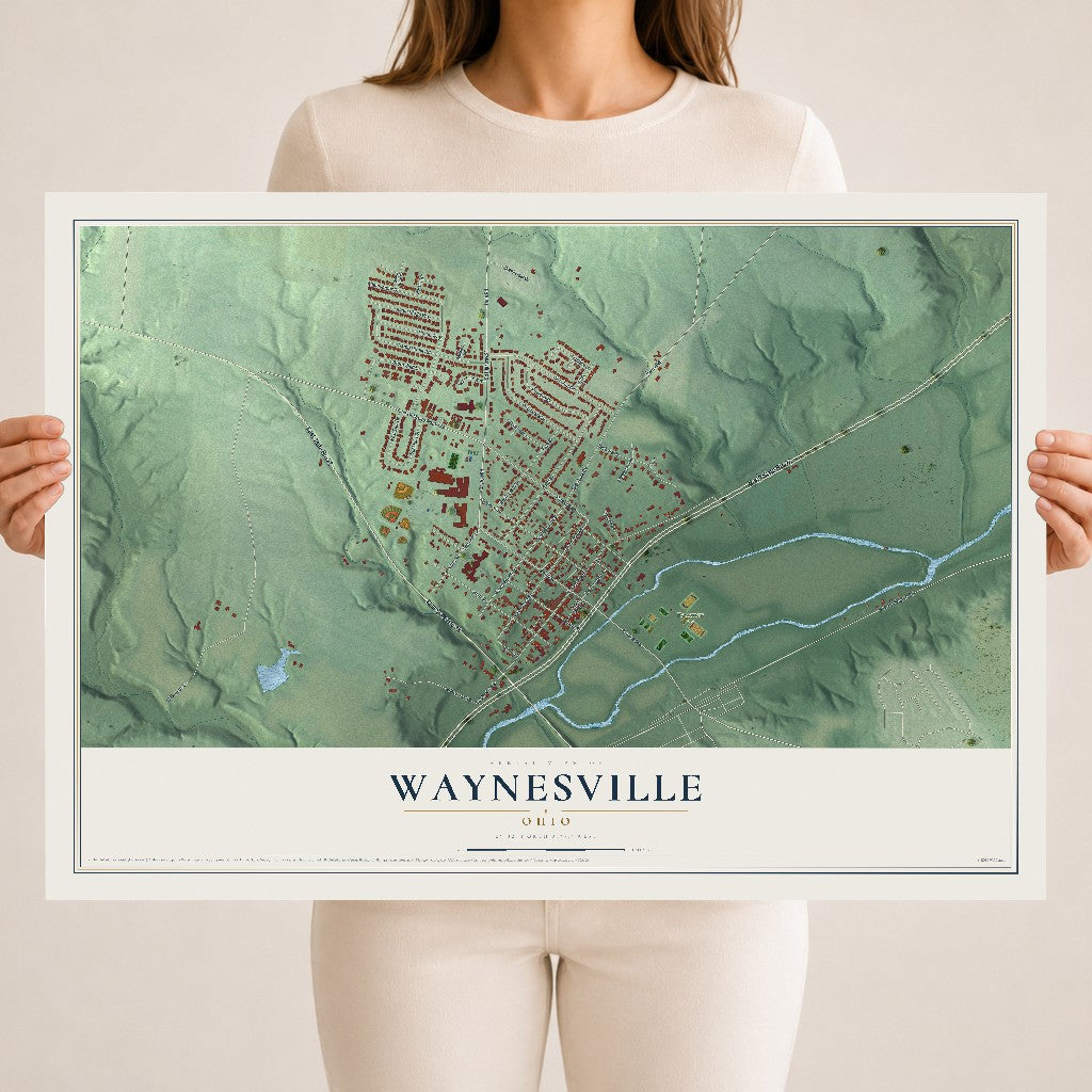 Map of Waynesville, Ohio, 18 x 24 inch unframed archival matte print
