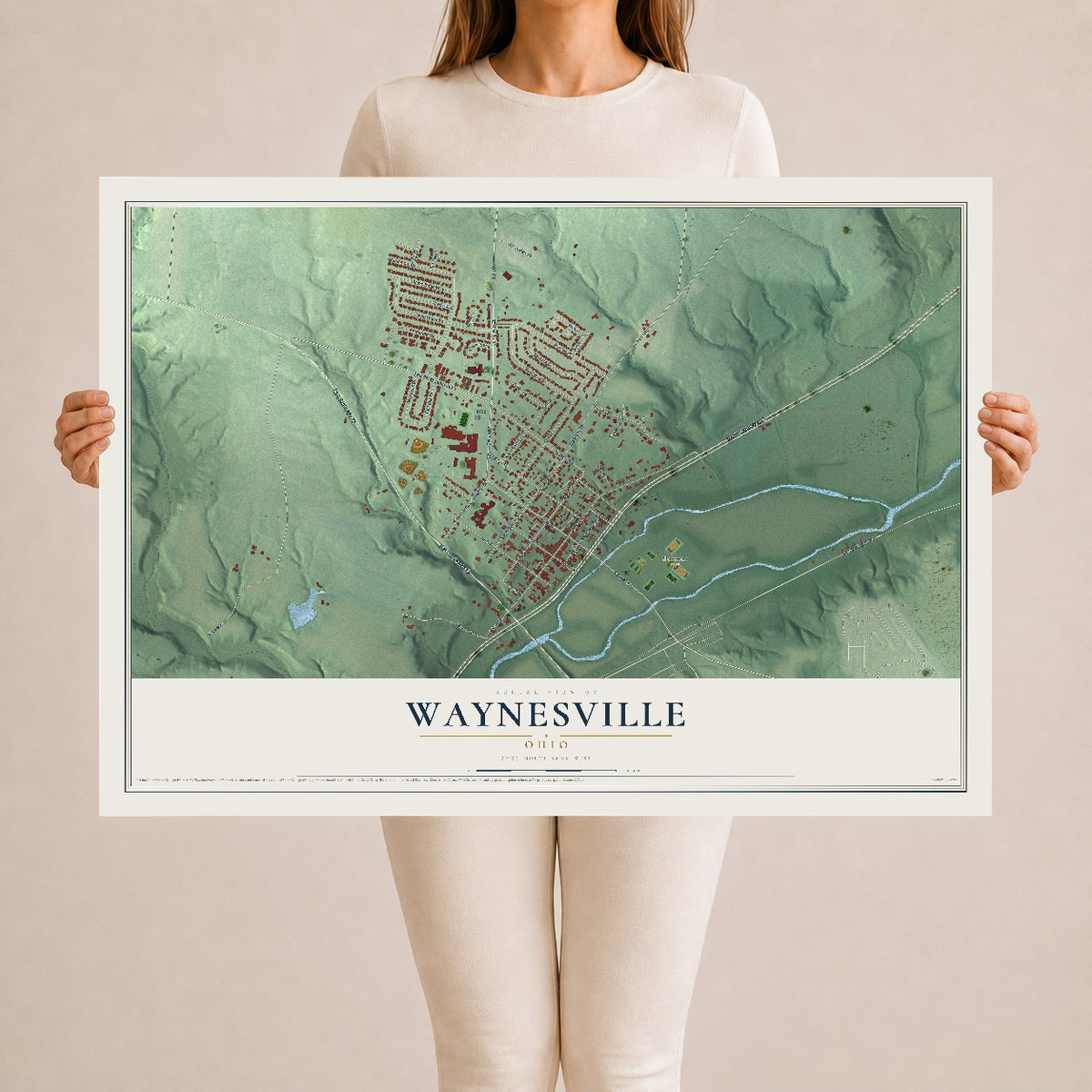 Map of Waynesville, Ohio, 24 x 36 inch unframed archival matte print