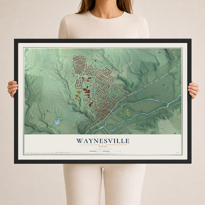 Map of Waynesville, Ohio, 24 x 36 inch print in a black wood frame