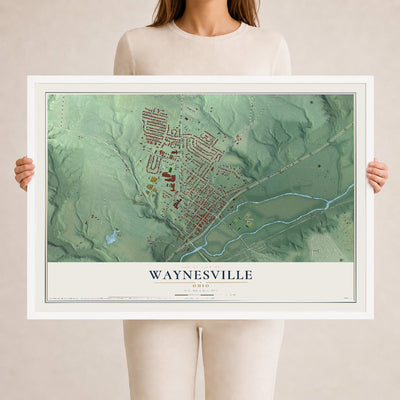 Map of Waynesville, Ohio, 24 x 36 inch print in a white wood frame