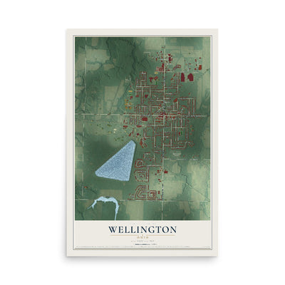 Map of Wellington, Ohio, 12 x 18 inch unframed archival matte print