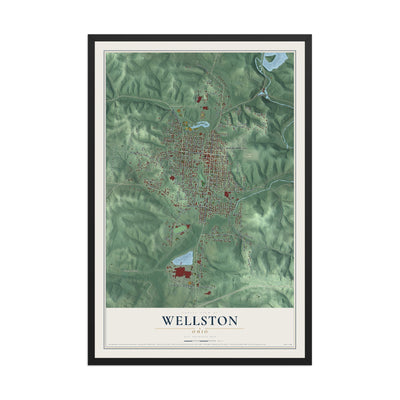 Map of Wellston, Ohio, 12 x 18 inch print in a black wood frame