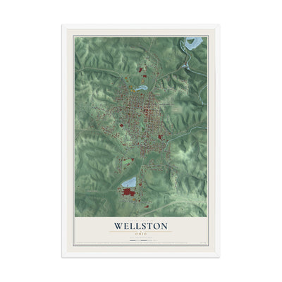 Map of Wellston, Ohio, 12 x 18 inch print in a white wood frame