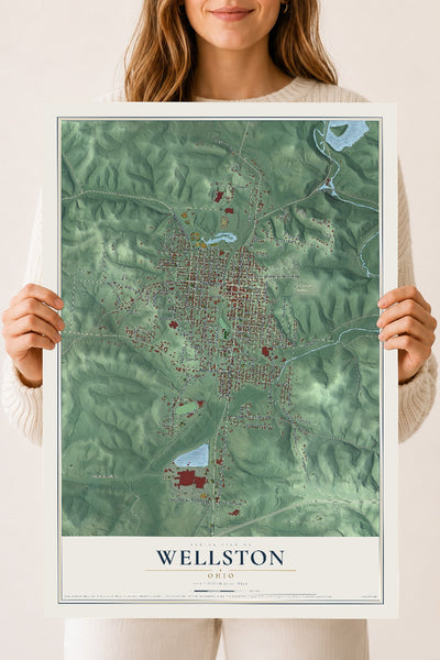 Map of Wellston, Ohio, 18 x 24 inch unframed archival matte print