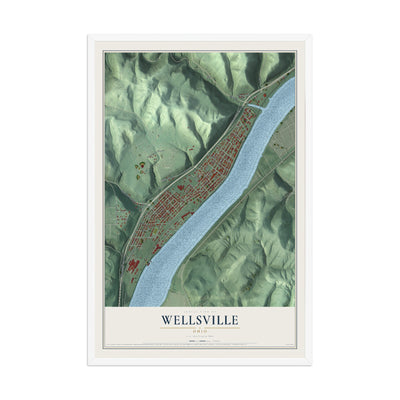 Map of Wellsville, Ohio, 12 x 18 inch print in a white wood frame
