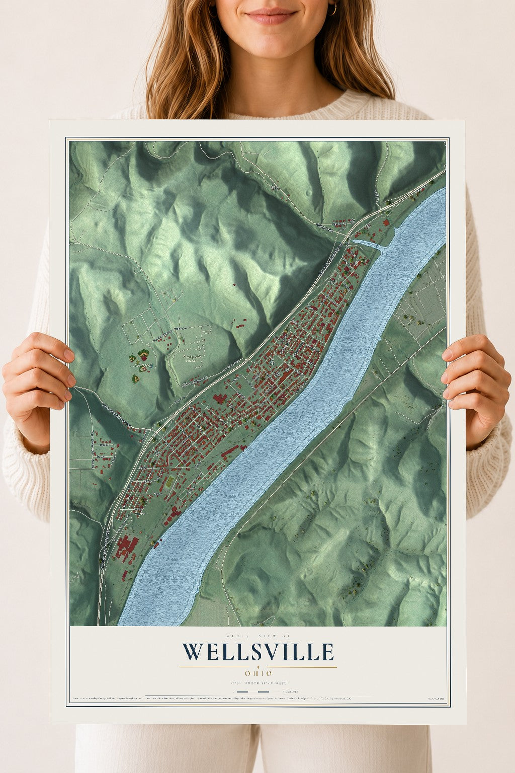Map of Wellsville, Ohio, 18 x 24 inch unframed archival matte print
