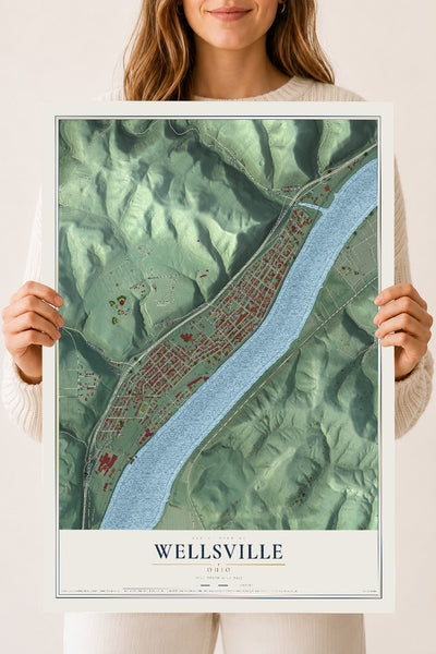Map of Wellsville, Ohio, 18 x 24 inch unframed archival matte print