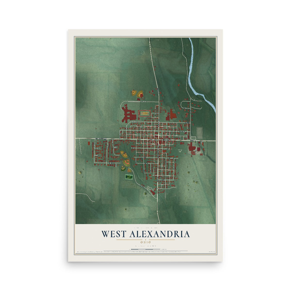 Map of West Alexandria, Ohio, 12 x 18 inch unframed archival matte print