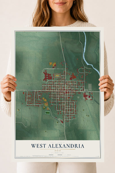 Map of West Alexandria, Ohio, 18 x 24 inch unframed archival matte print