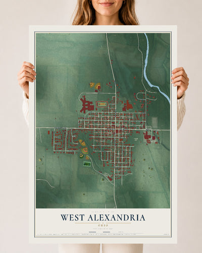 Map of West Alexandria, Ohio, 24 x 36 inch unframed archival matte print