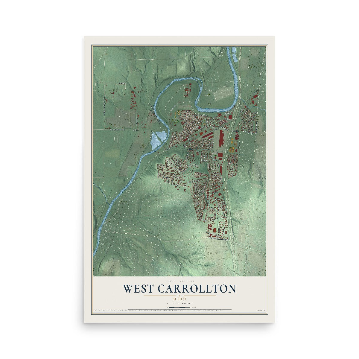 Map of West Carrollton, Ohio, 12 x 18 inch unframed archival matte print