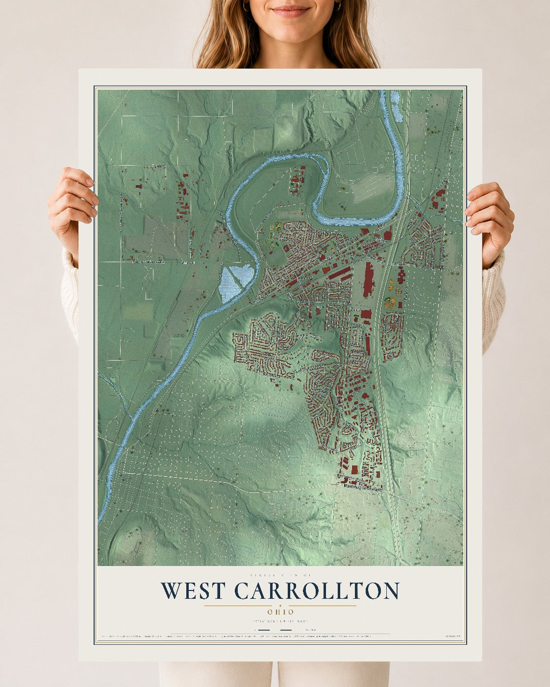 Map of West Carrollton, Ohio, 24 x 36 inch unframed archival matte print