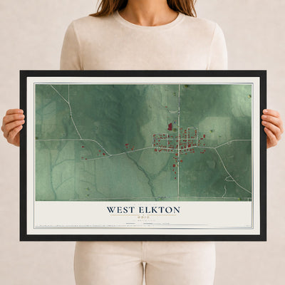 Map of West Elkton, Ohio, 12 x 18 inch print in a black wood frame