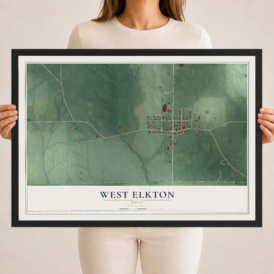 Map of West Elkton, Ohio, 18 x 24 inch print in a black wood frame