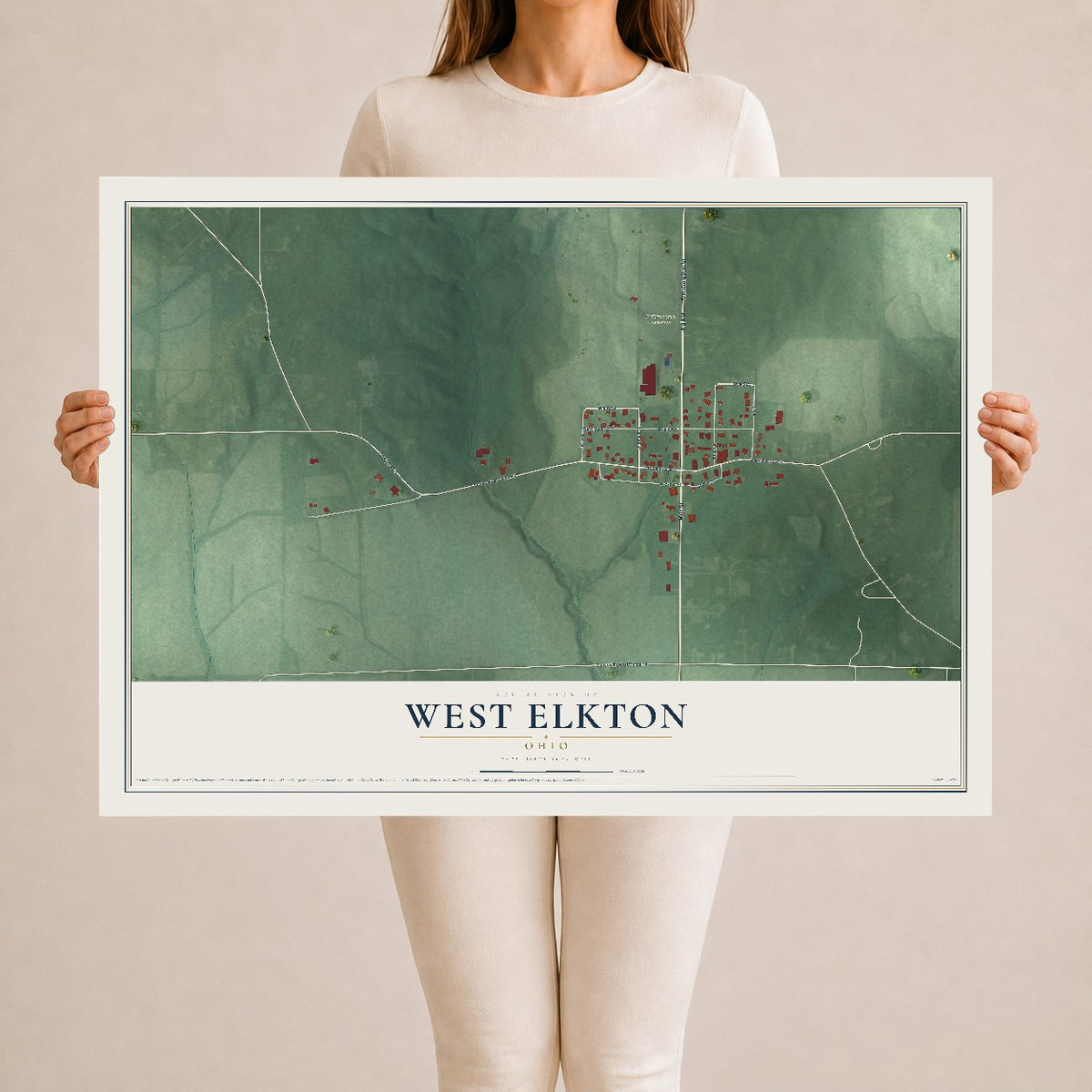 Map of West Elkton, Ohio, 24 x 36 inch unframed archival matte print