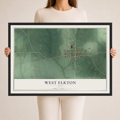 Map of West Elkton, Ohio, 24 x 36 inch print in a black wood frame