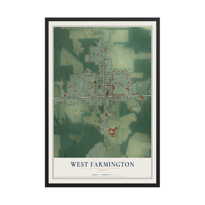 Map of West Farmington, Ohio, 12 x 18 inch print in a black wood frame
