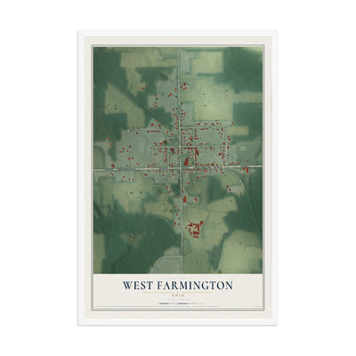 Map of West Farmington, Ohio, 12 x 18 inch print in a white wood frame