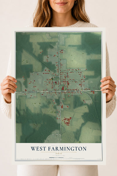 Map of West Farmington, Ohio, 18 x 24 inch unframed archival matte print