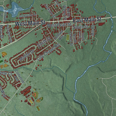 Close-up of the map of West Jefferson, Ohio print showing street and building detail