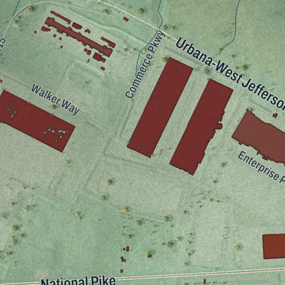 Second close-up of the map of West Jefferson, Ohio print showing more streets and buildings