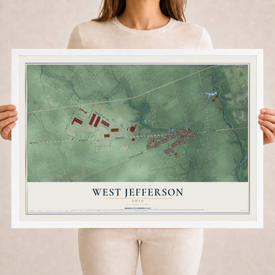 Map of West Jefferson, Ohio, 18 x 24 inch print in a white wood frame