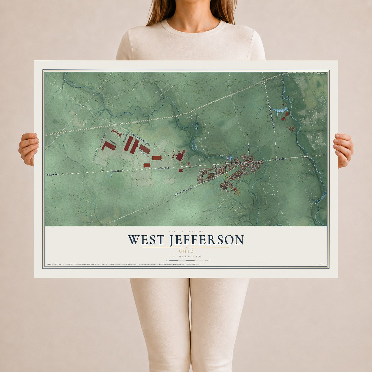 Map of West Jefferson, Ohio, 24 x 36 inch unframed archival matte print