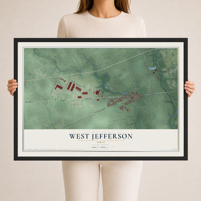 Map of West Jefferson, Ohio, 24 x 36 inch print in a black wood frame